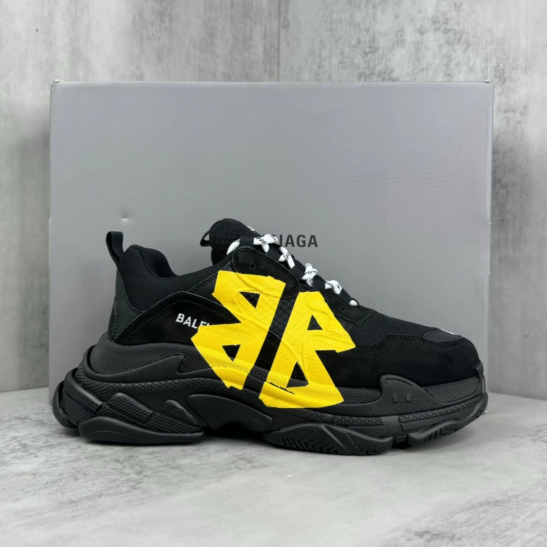 Chunky Mesh Dad Sneakers with TPU Sole Black Yellow - Gallery Image 1 - Detailed View