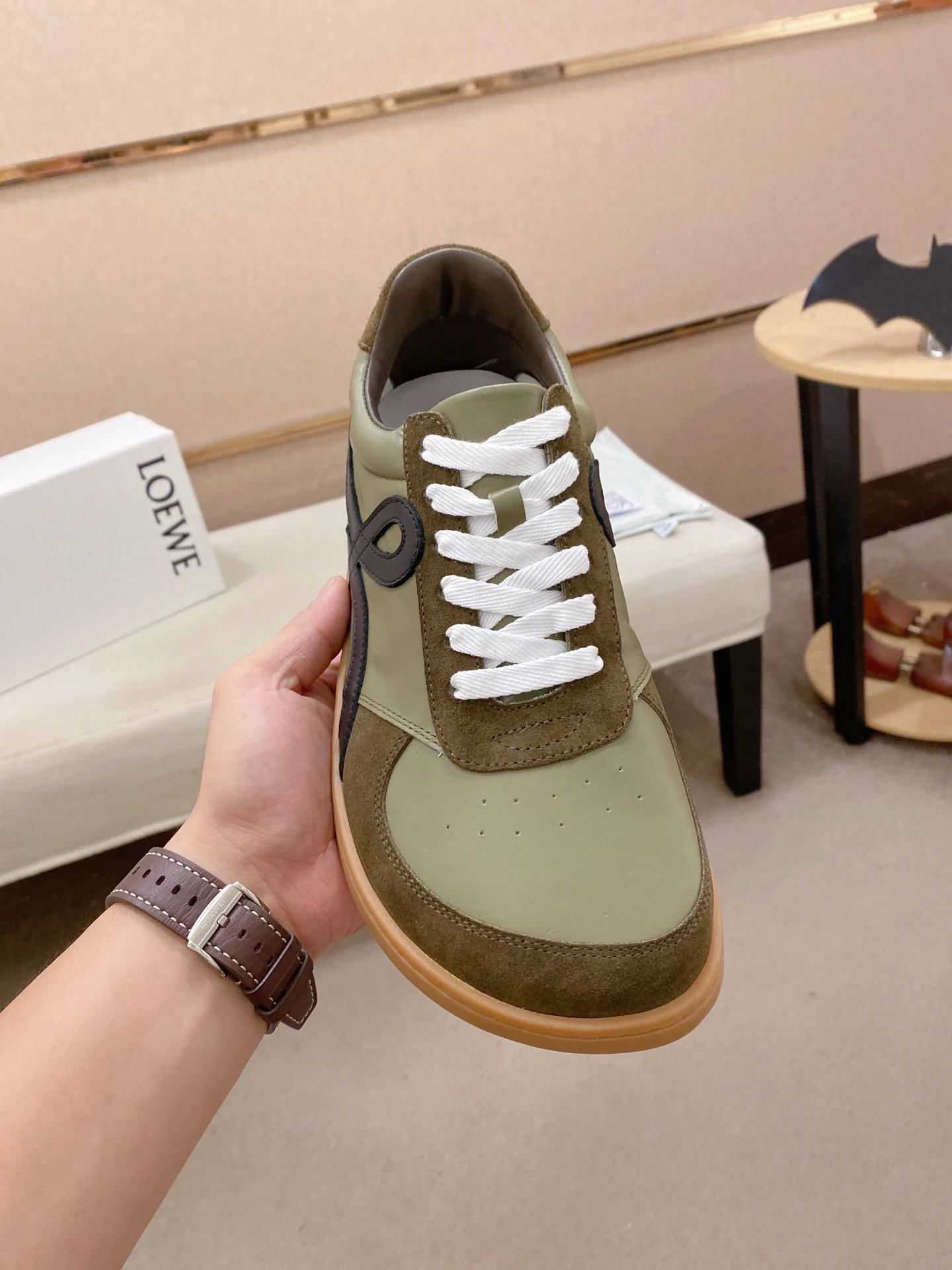 Loewe Green Leather Sneakers Black Accent - Gallery Image 2 - Detailed View