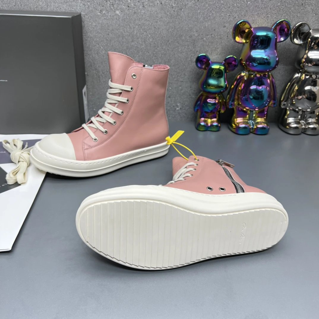 Rick Owens Leather High-Top Sneakers Pink - Gallery Image 9 - Detailed View