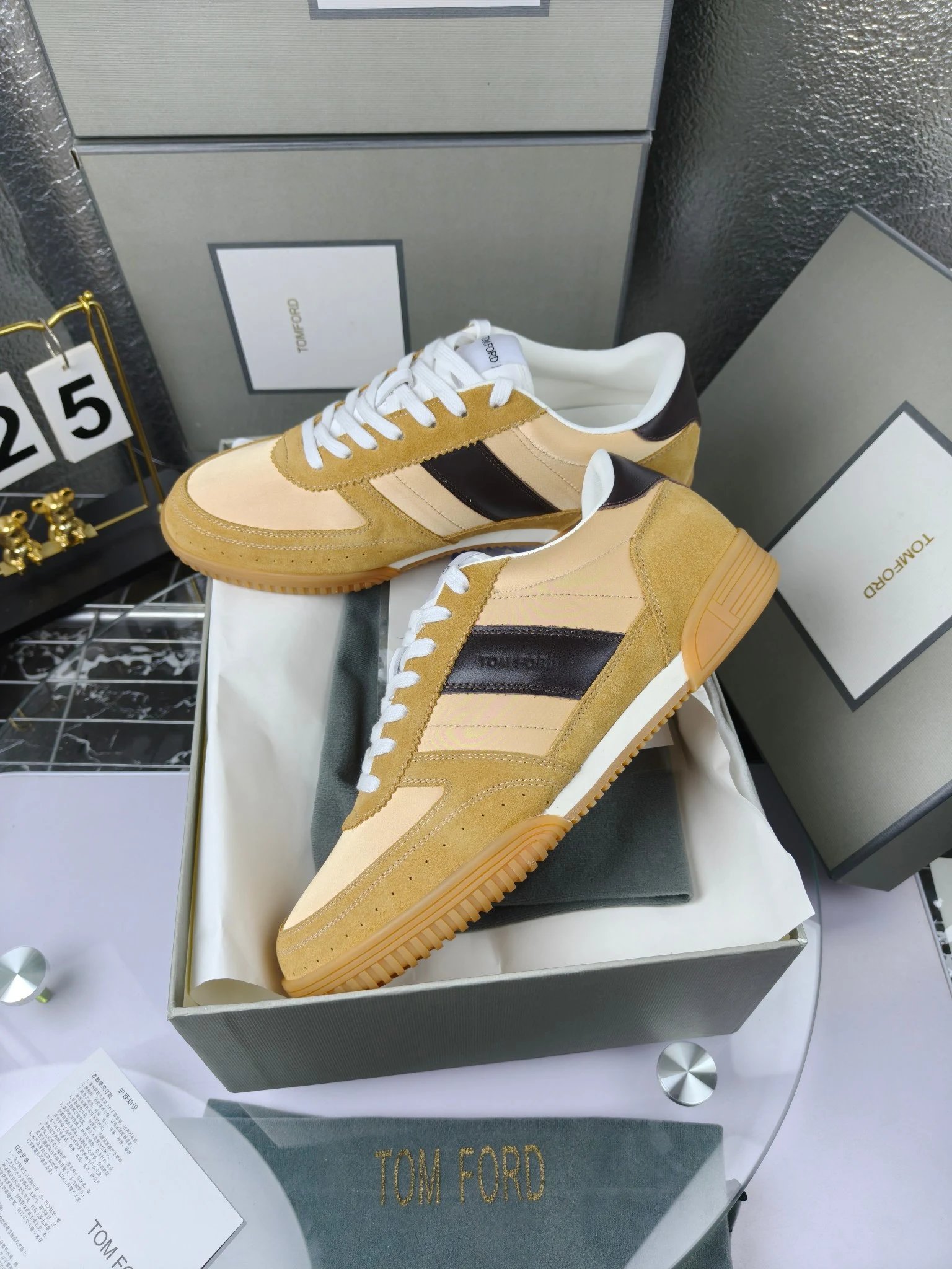 Retro Suede Leather Sneakers Amber Beige - Gallery Image 6 - Detailed View