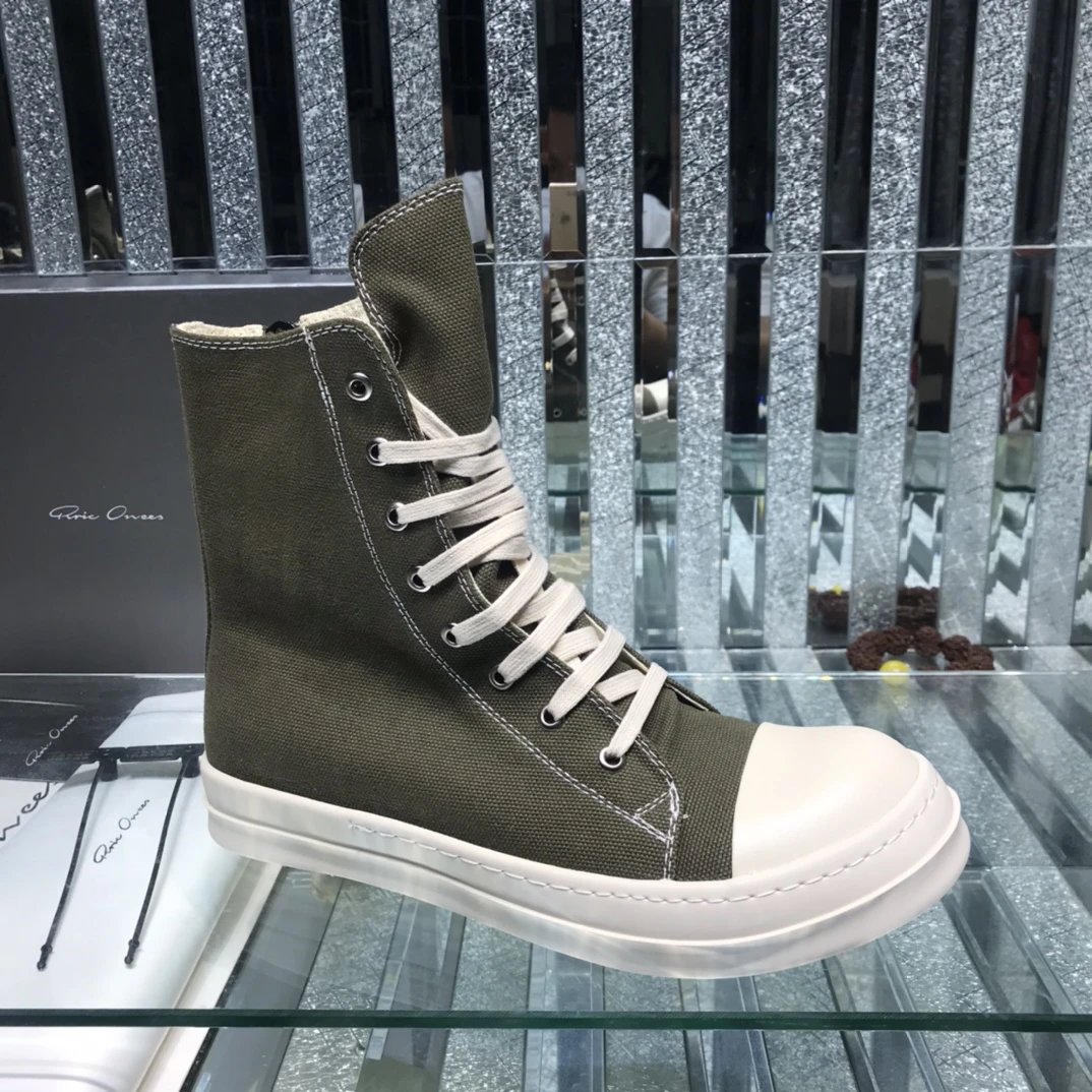 Rick Owens Canvas High-Top Sneakers Grey - Gallery Image 1 - Detailed View