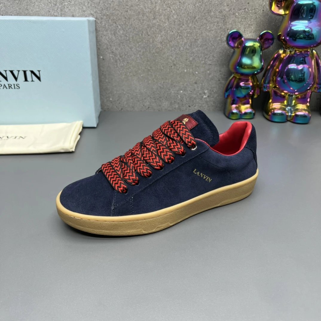 Lanvin Suede Sneakers Navy Blue - Gallery Image 6 - Detailed View