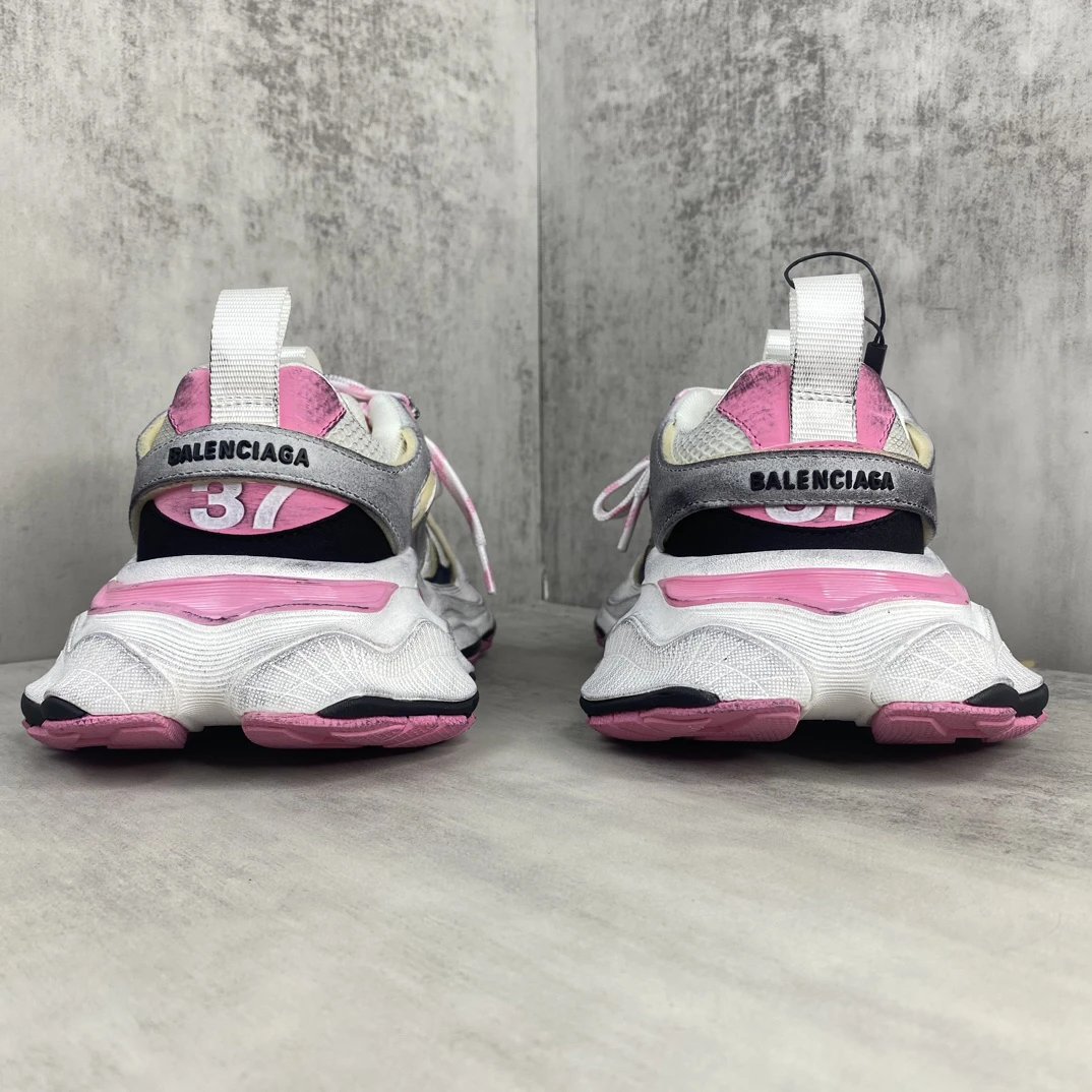 Chunky Retro Cargo Sneakers Mesh Leather Pink Silver - Gallery Image 5 - Detailed View