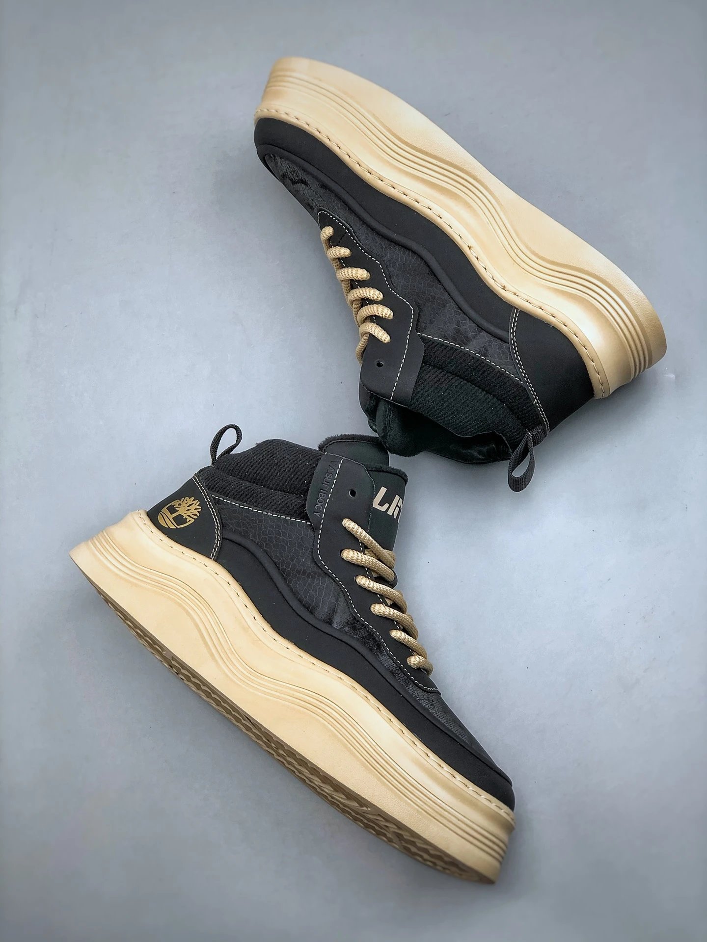 Chunky Leather High Top Boots Sandstone Black - Gallery Image 9 - Detailed View