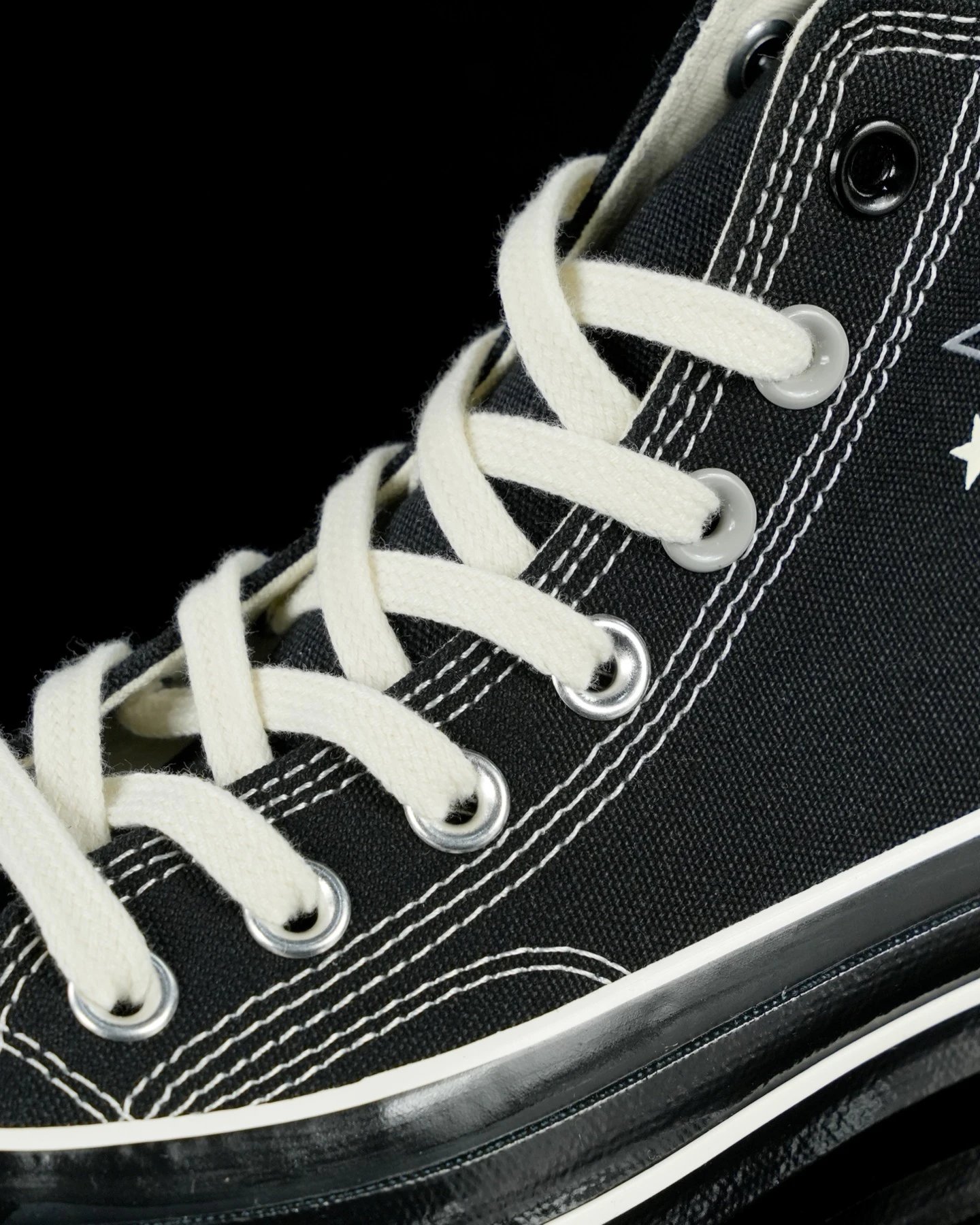 High Top Canvas Sneakers Star Stitch Jet Black - Gallery Image 4 - Detailed View