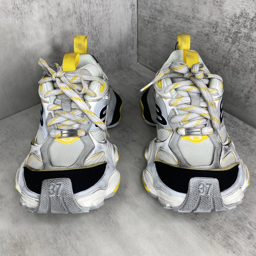 Chunky Cargo Sneakers Mesh Leather Retro Yellow Silver - Gallery Image 4 - Detailed View