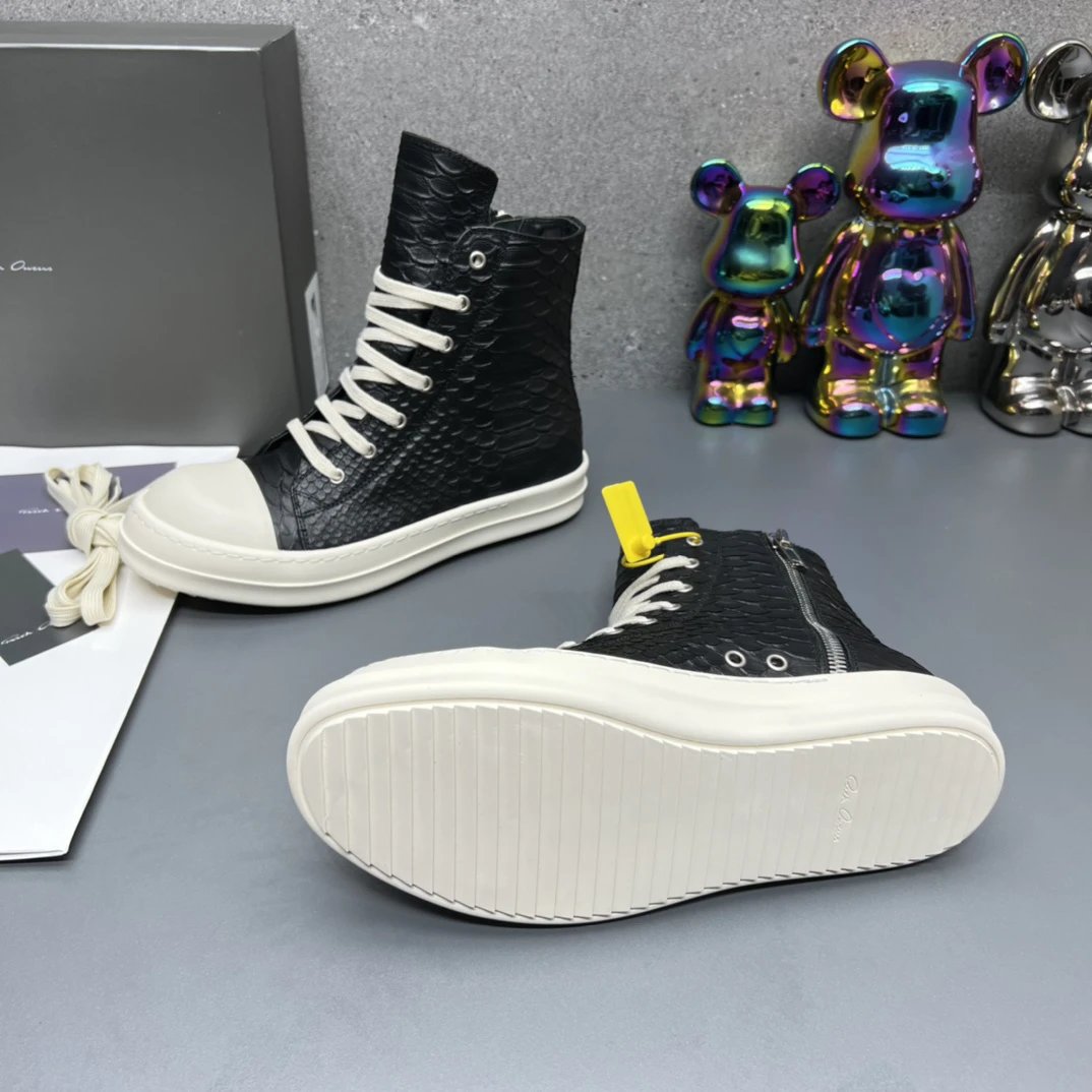 Rick Owens High-Top Embossed Leather Sneakers Black - Gallery Image 9 - Detailed View