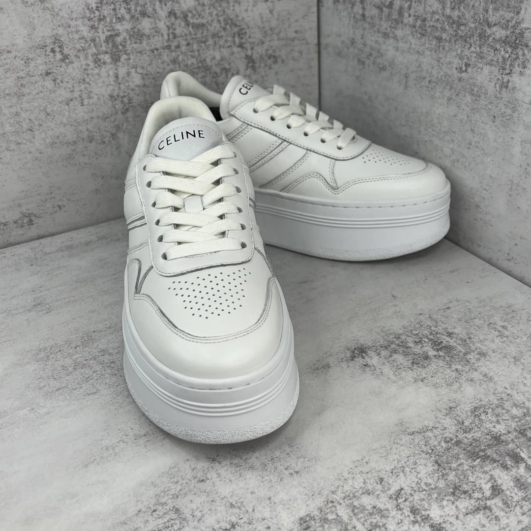 Platform Leather Sneakers Summer Casual Biscuit Sole Ivory - Gallery Image 2 - Detailed View