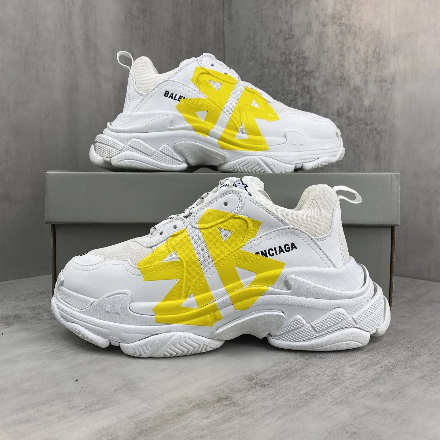 Chunky Mesh Leather Dad Sneakers Yellow White - Gallery Image 9 - Detailed View