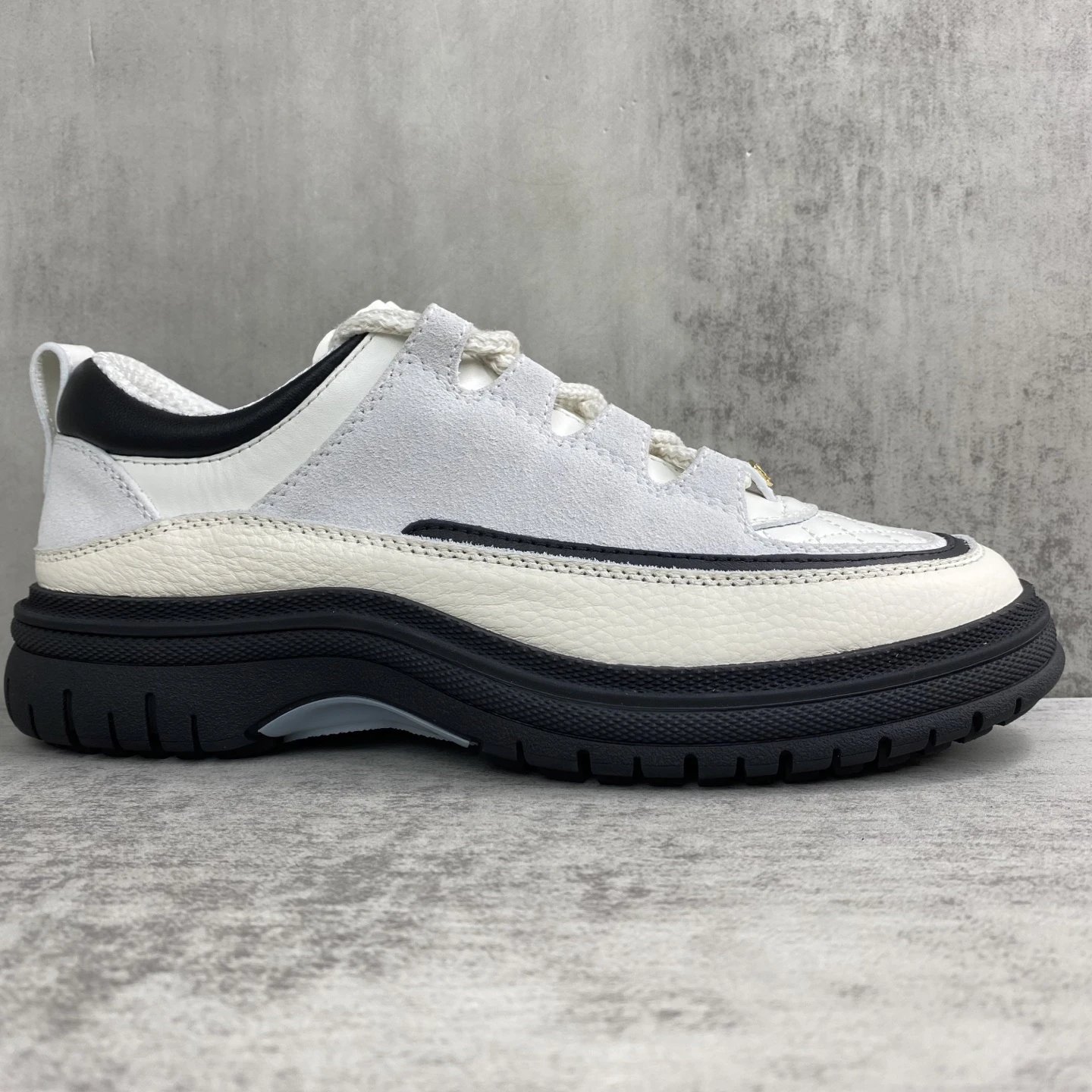 Luxury Low Top Leather Sneakers Panda Black Ivory - Gallery Image 6 - Detailed View