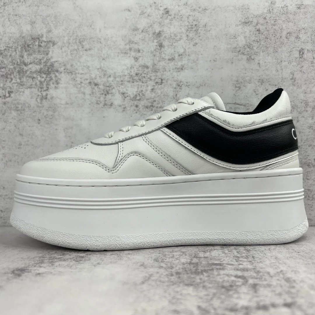 Platform Leather Sneakers with Lace-Up Design in Ivory Black - Gallery Image 7 - Detailed View