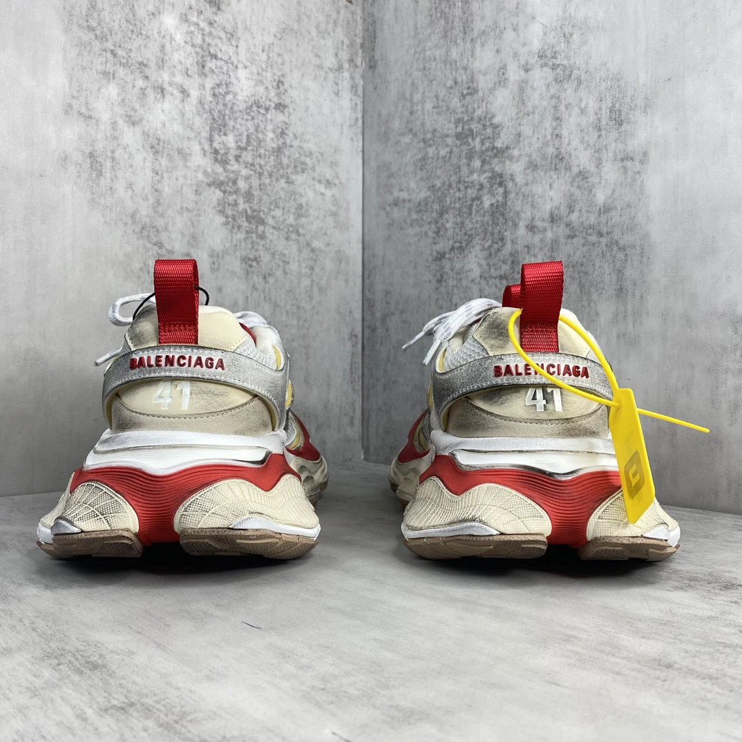 Chunky Mesh Cargo Sneakers Vintage Style in Ivory Red - Gallery Image 5 - Detailed View