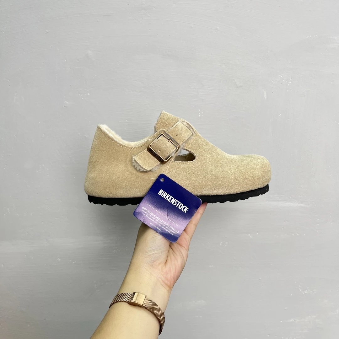 Winter Suede Buckle Warm Lined Clogs Sand Beige - Birkenstock - Cnfans - $41.94