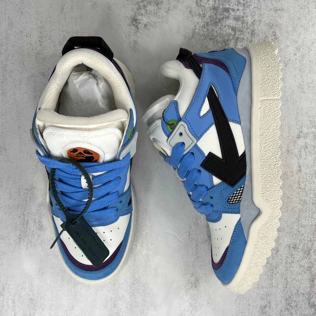 Retro Leather Mesh Low-Top Sneakers Cerulean Blue - Gallery Image 3 - Detailed View