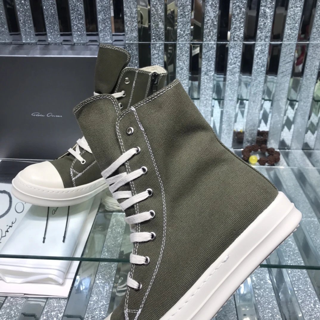 Rick Owens Canvas High-Top Sneakers Grey - Gallery Image 5 - Detailed View