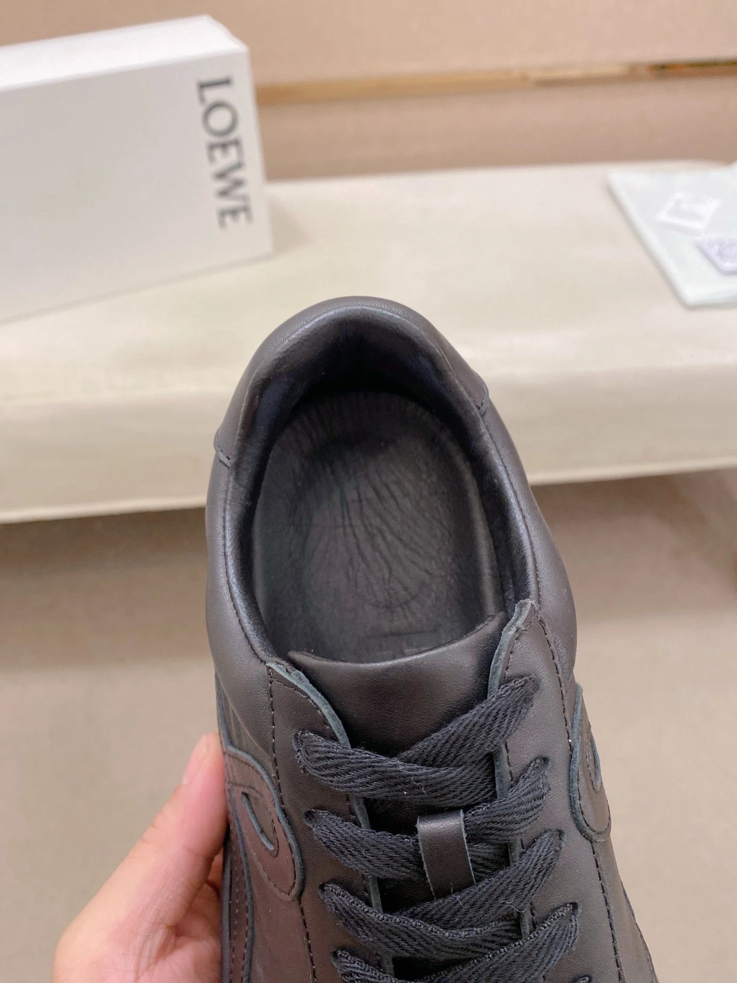 Loewe Leather Sneakers Black - Gallery Image 6 - Detailed View