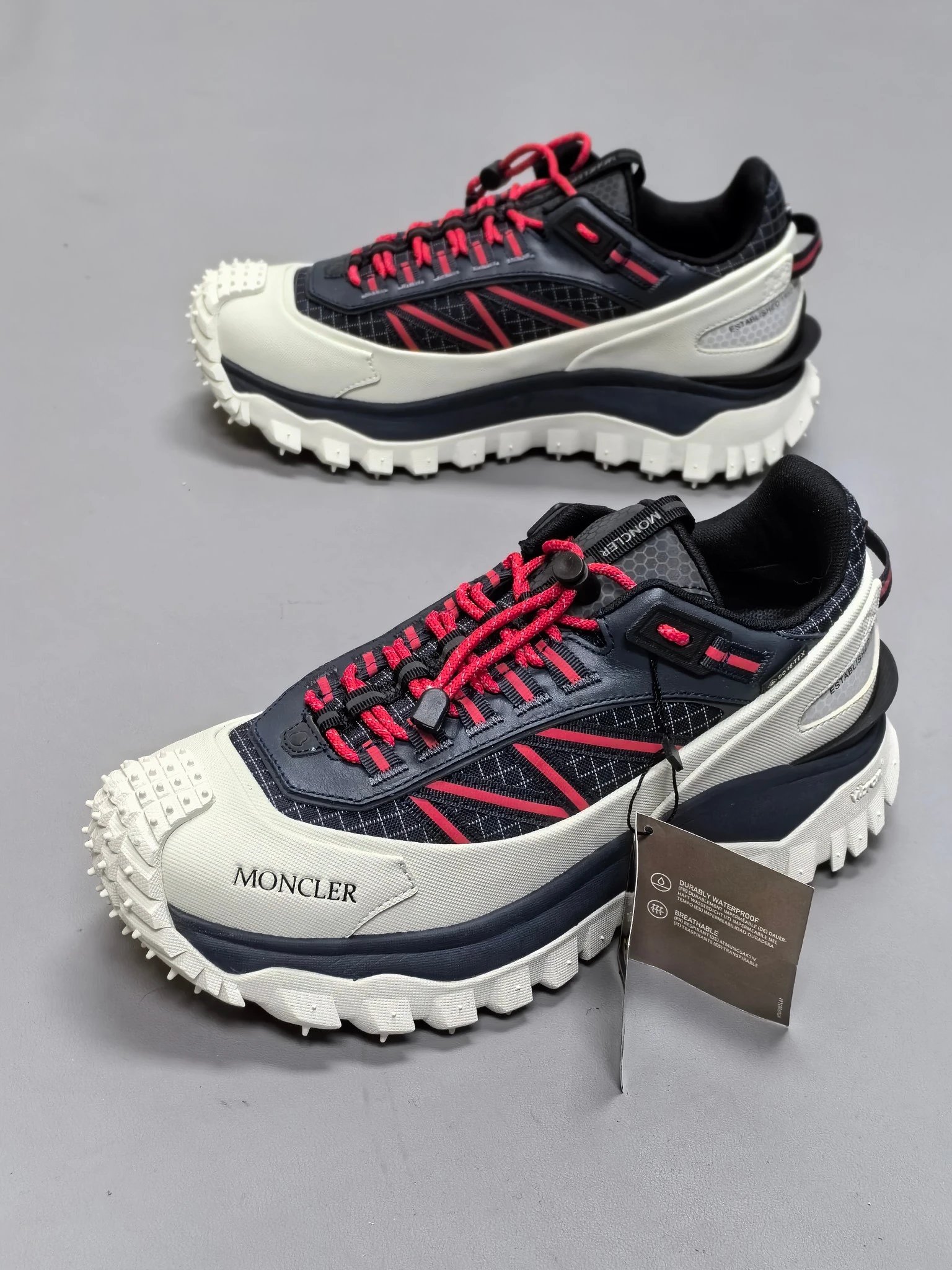 Moncler Trailgrip GTX Rubber White Black Sneakers Red Stripes - Gallery Image 8 - Detailed View
