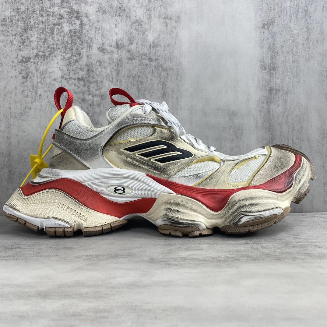 Chunky Mesh Cargo Sneakers Vintage Style in Ivory Red - Gallery Image 6 - Detailed View