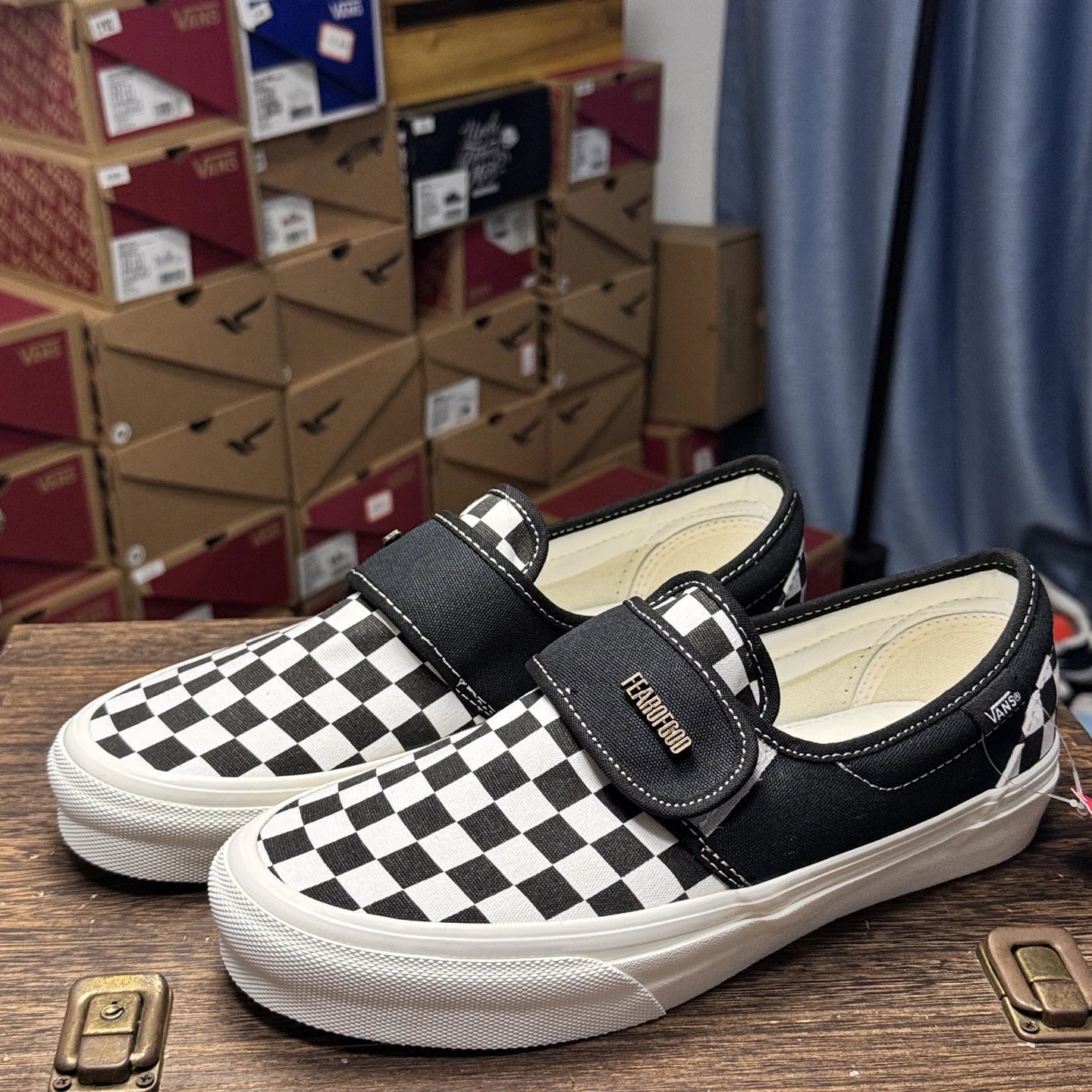 Slip On Skate Shoes Suede Checkered Ivory - Gallery Image 4 - Detailed View