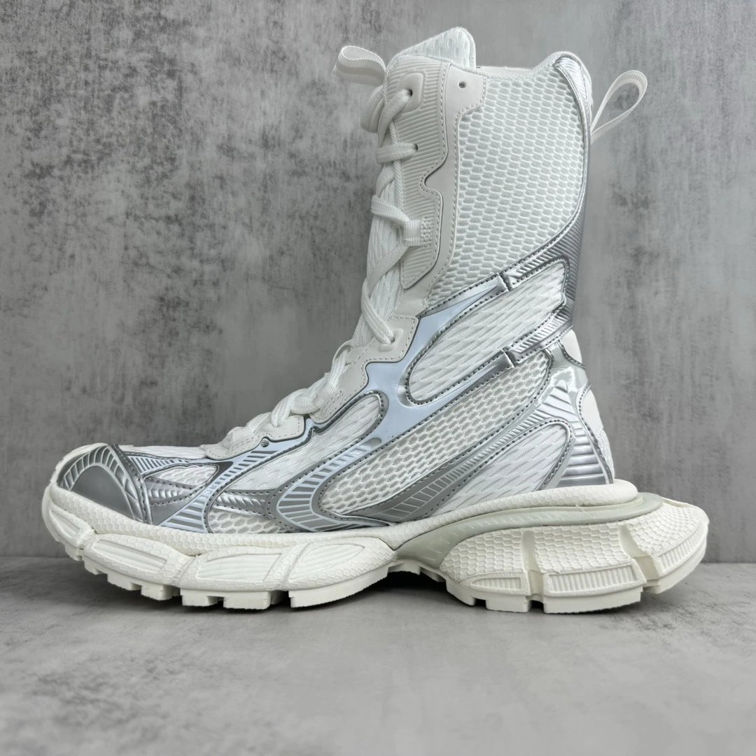 Retro High Top Mesh Dad Sneakers with Silver White - Gallery Image 7 - Detailed View