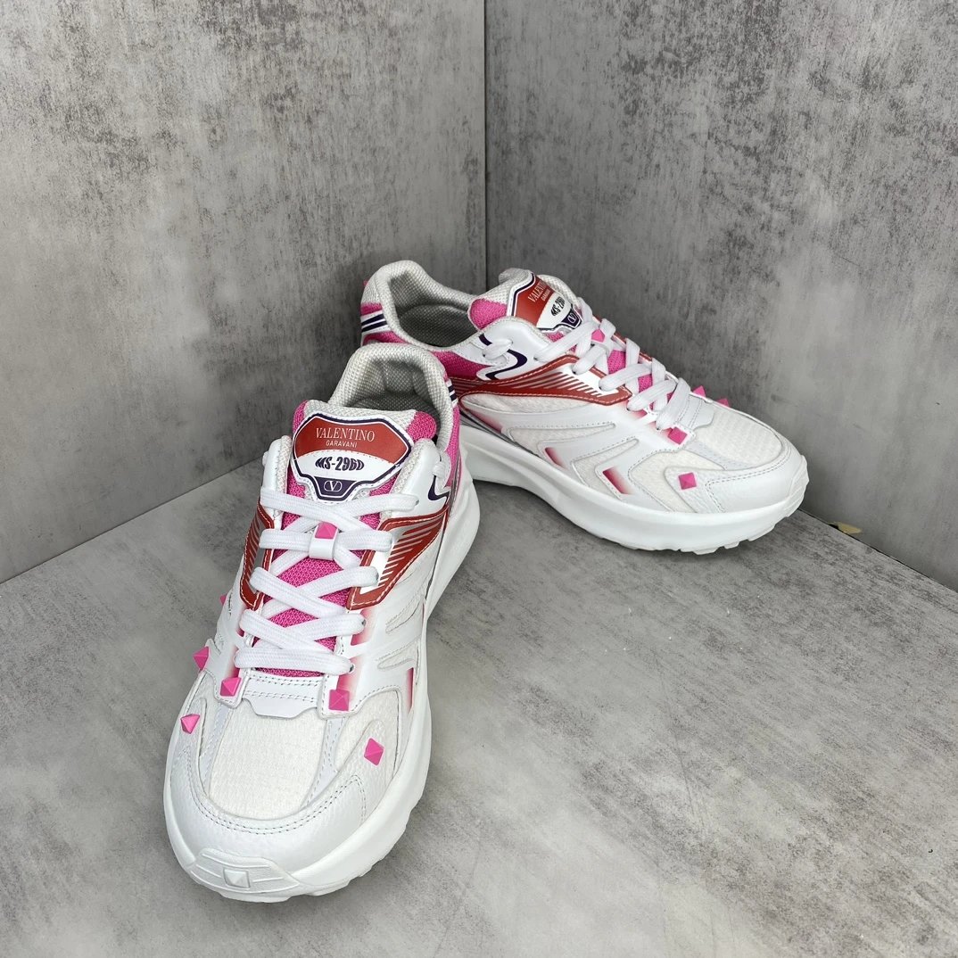 Chunky Leather Mesh Sneakers Fuchsia Pink - Gallery Image 2 - Detailed View