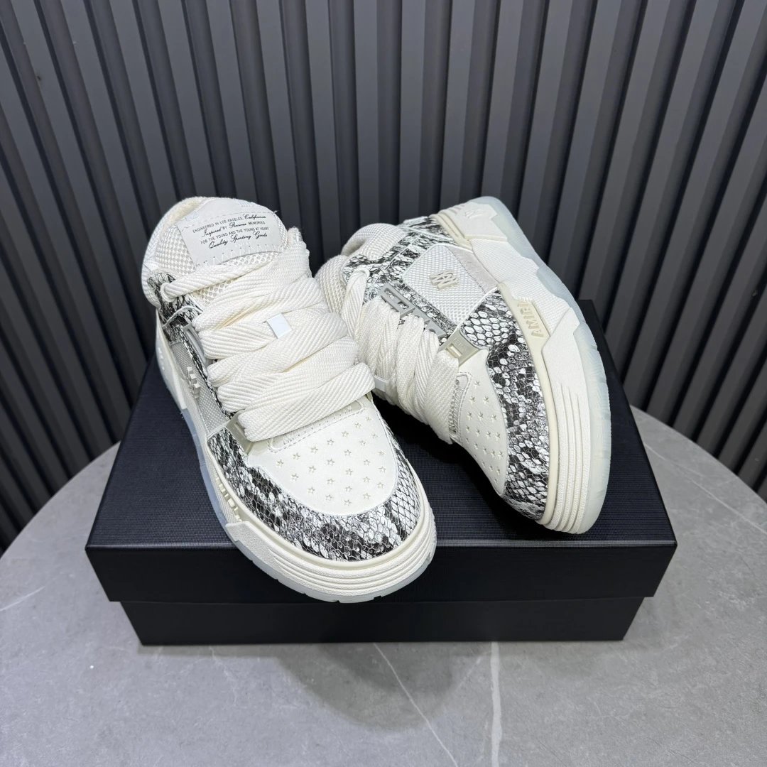 Luxury Low Top Snake Print Leather Sneakers Ivory - Gallery Image 5 - Detailed View