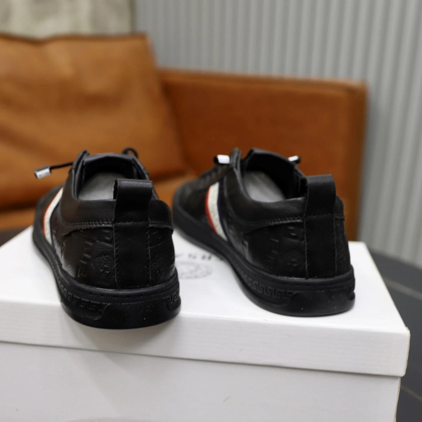 Luxury Leather Running Sneakers Ebony Black - Gallery Image 5 - Detailed View