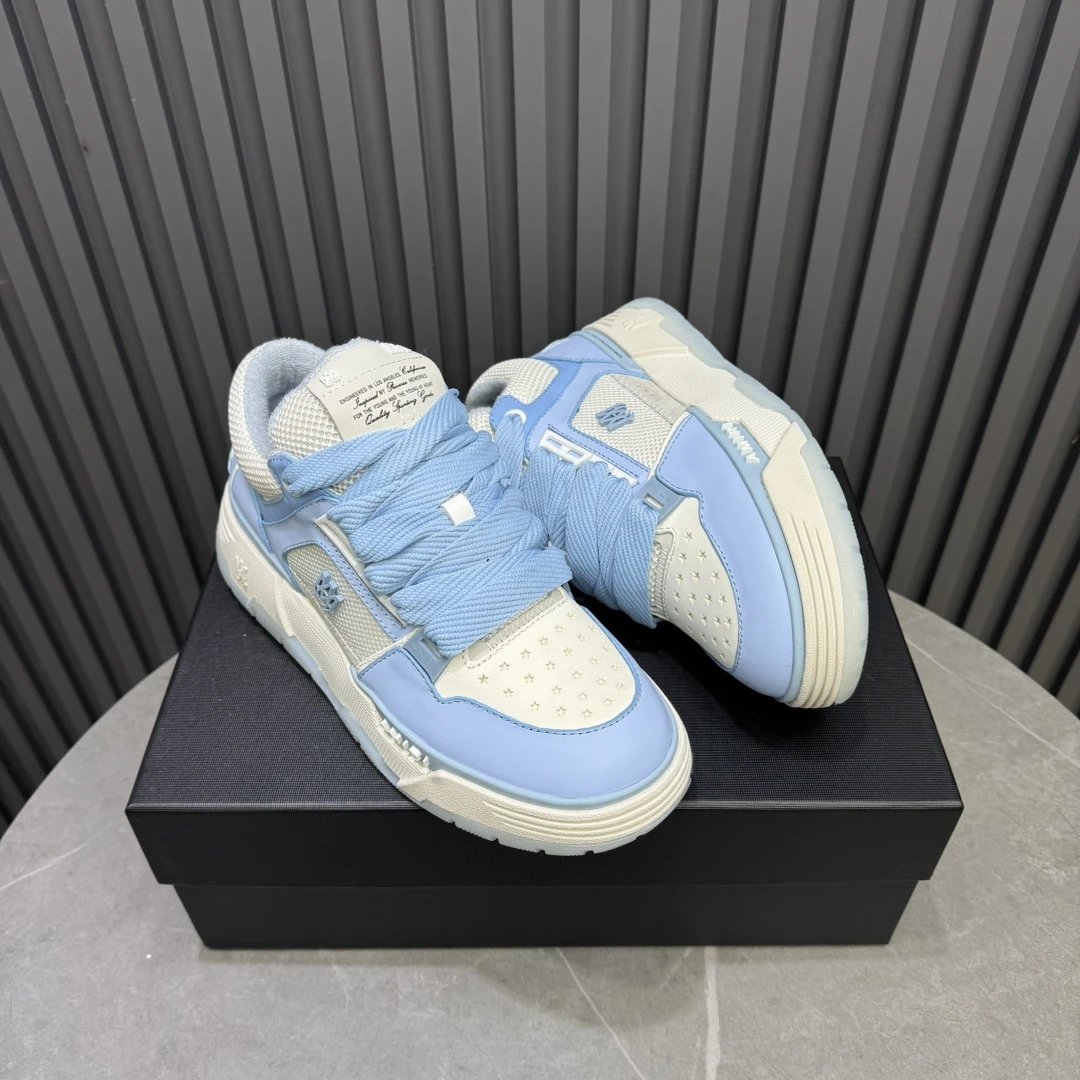Unisex Leather Mesh Low Top Skate Sneakers Ice Blue - Gallery Image 6 - Detailed View