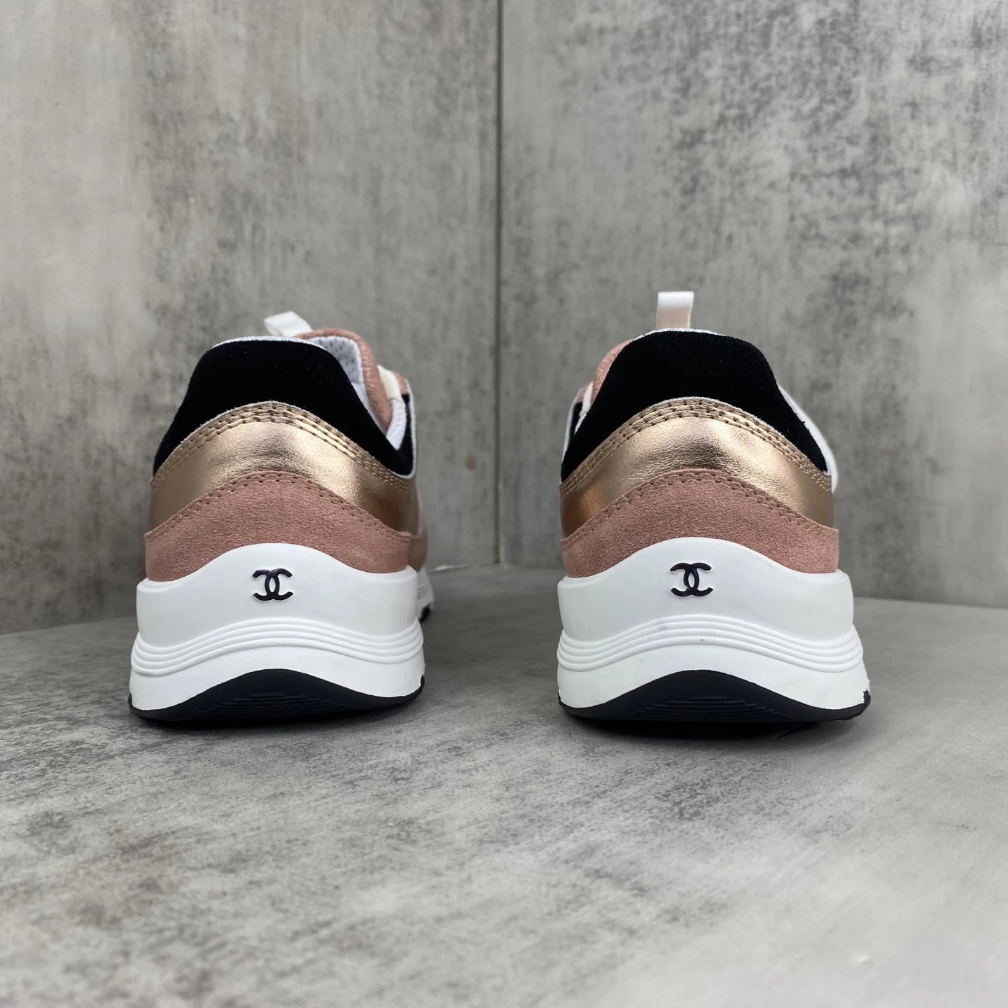 Luxury Leather Mesh Trainers with Metallic Rose Gold - Gallery Image 5 - Detailed View