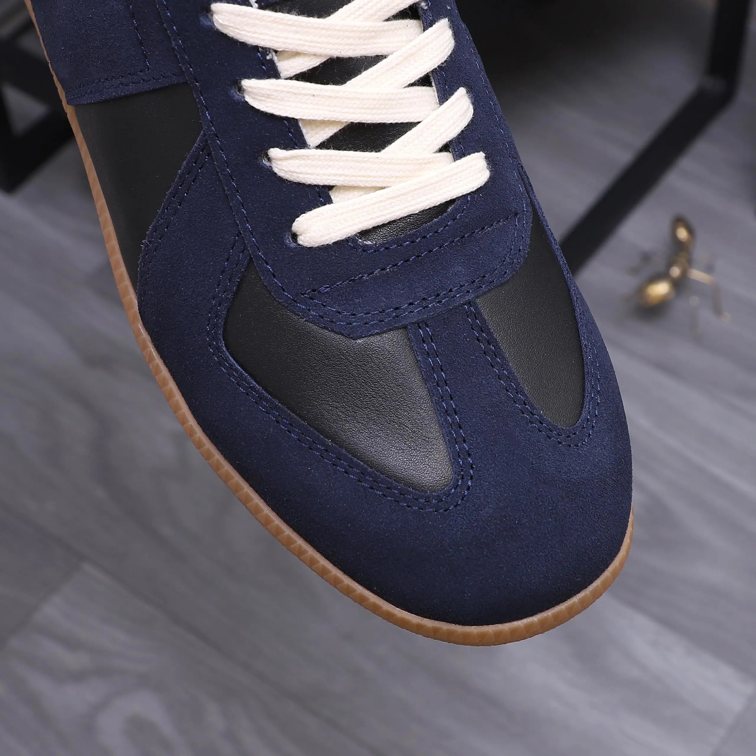 Maison Margiela Leather Sneakers Blue - Gallery Image 9 - Detailed View