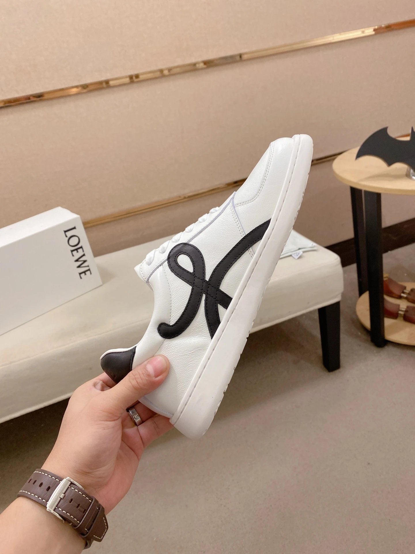 Loewe White Leather Sneakers Black Accent - Gallery Image 5 - Detailed View