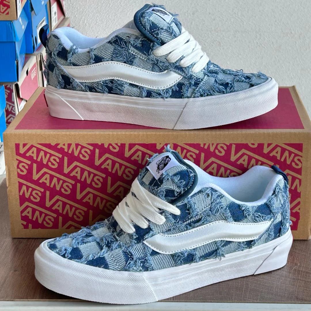 Plaid Denim Low Top Skate Shoes Indigo - Gallery Image 9 - Detailed View