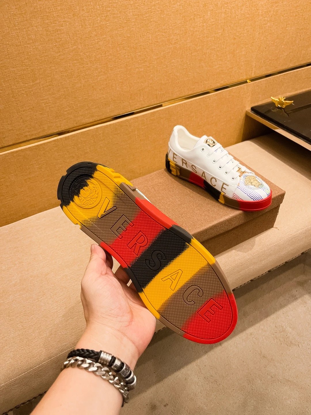 Luxury Leather Sneakers Multicolor Trim - Gallery Image 8 - Detailed View