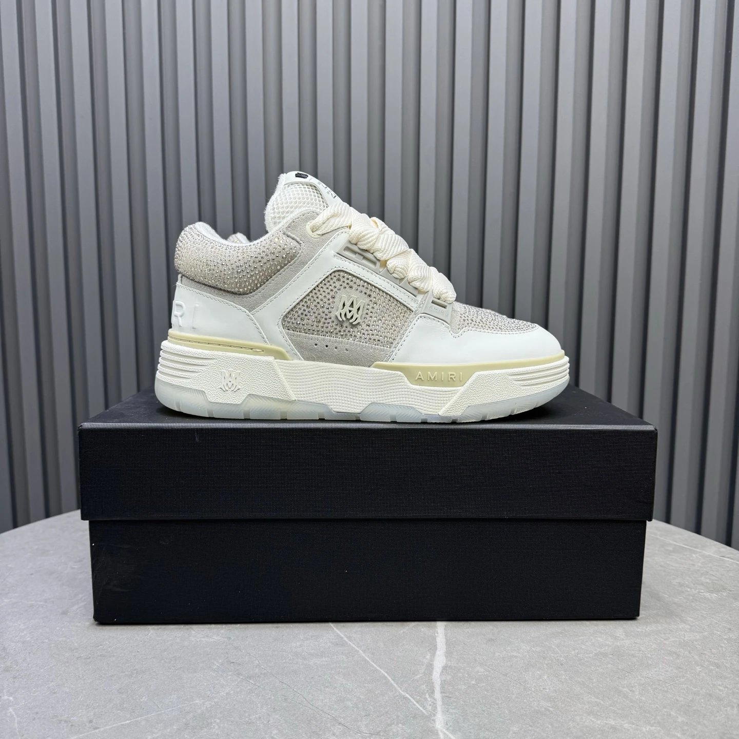 Unisex Leather Low Top Sneakers Retro Chunky Style in Ivory - Gallery Image 1 - Detailed View