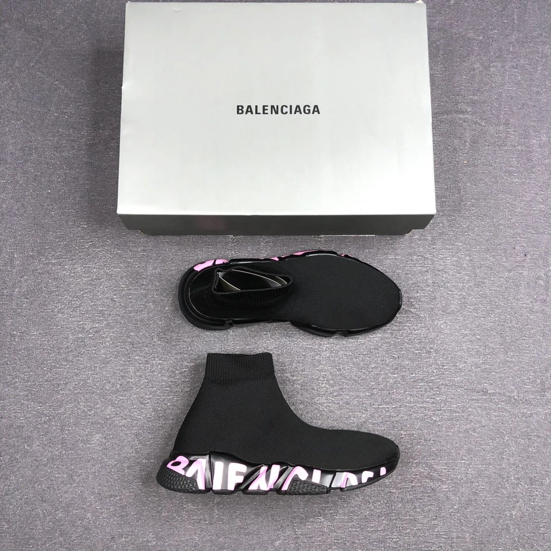 Unisex Knit Sock Sneakers Speed TPU Sole Ebony Black with Rose Pink - Gallery Image 3 - Detailed View