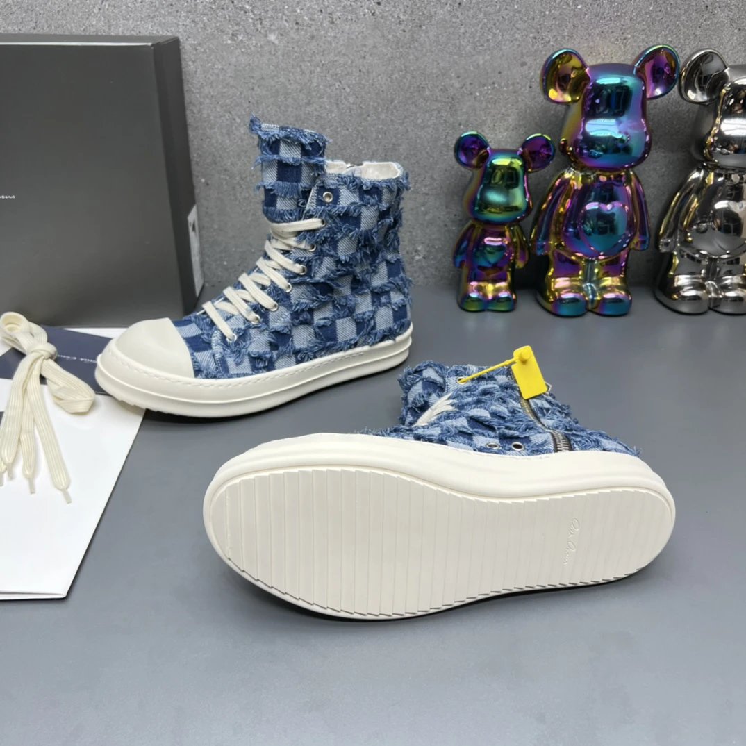 Rick Owens Fashion High-Top Sneakers Blue - Gallery Image 8 - Detailed View