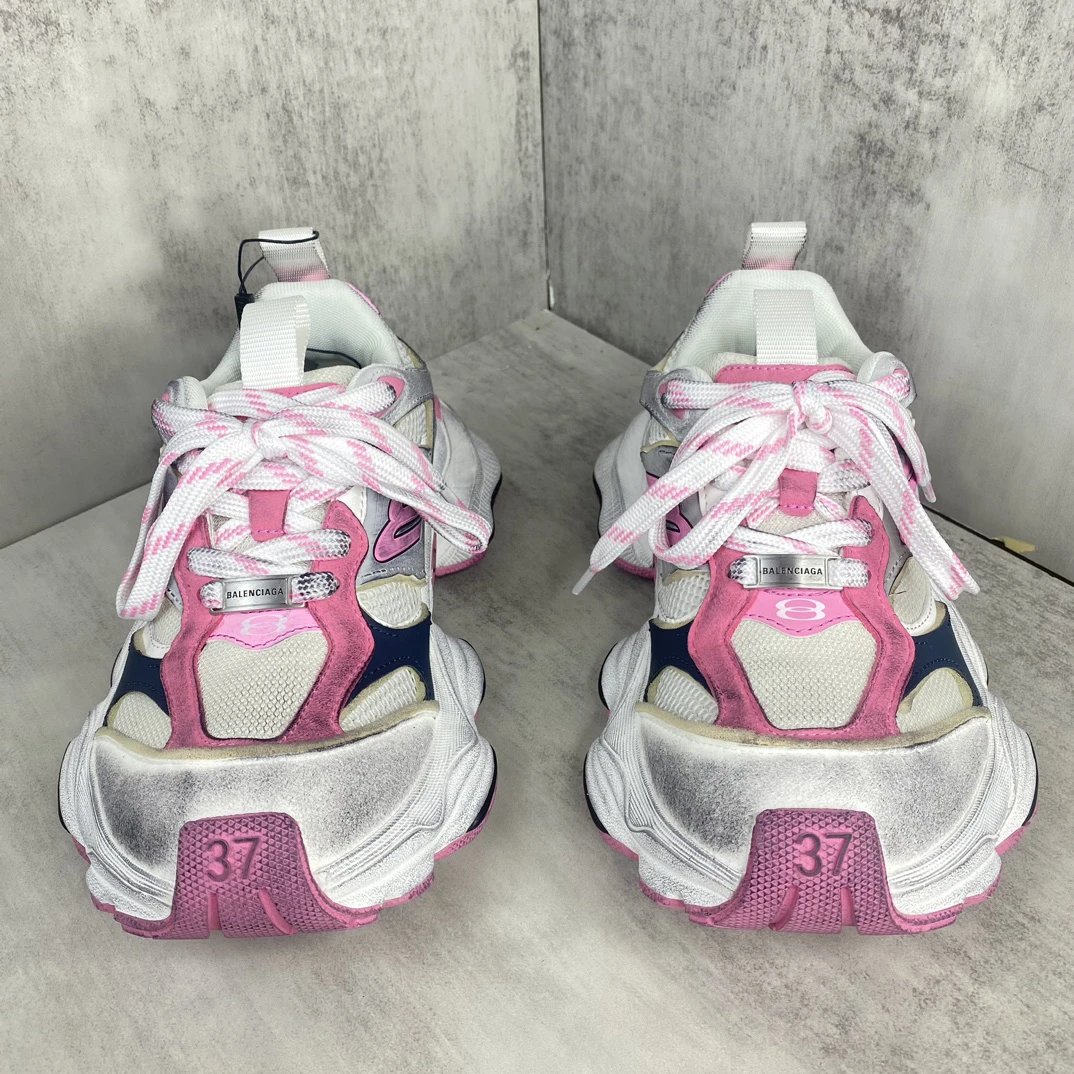 Chunky Retro Cargo Sneakers Mesh Leather Pink Silver - Gallery Image 4 - Detailed View