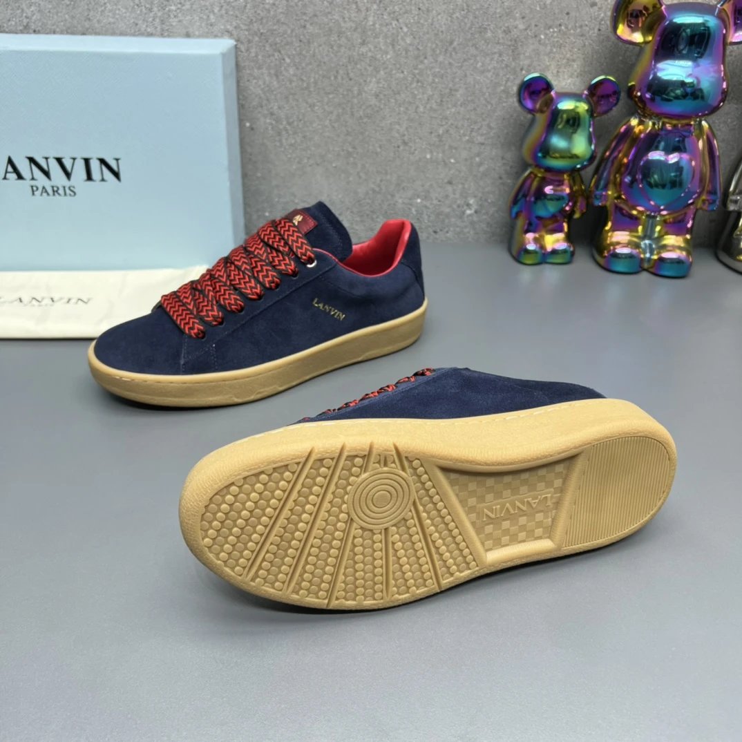 Lanvin Suede Sneakers Navy Blue - Gallery Image 8 - Detailed View