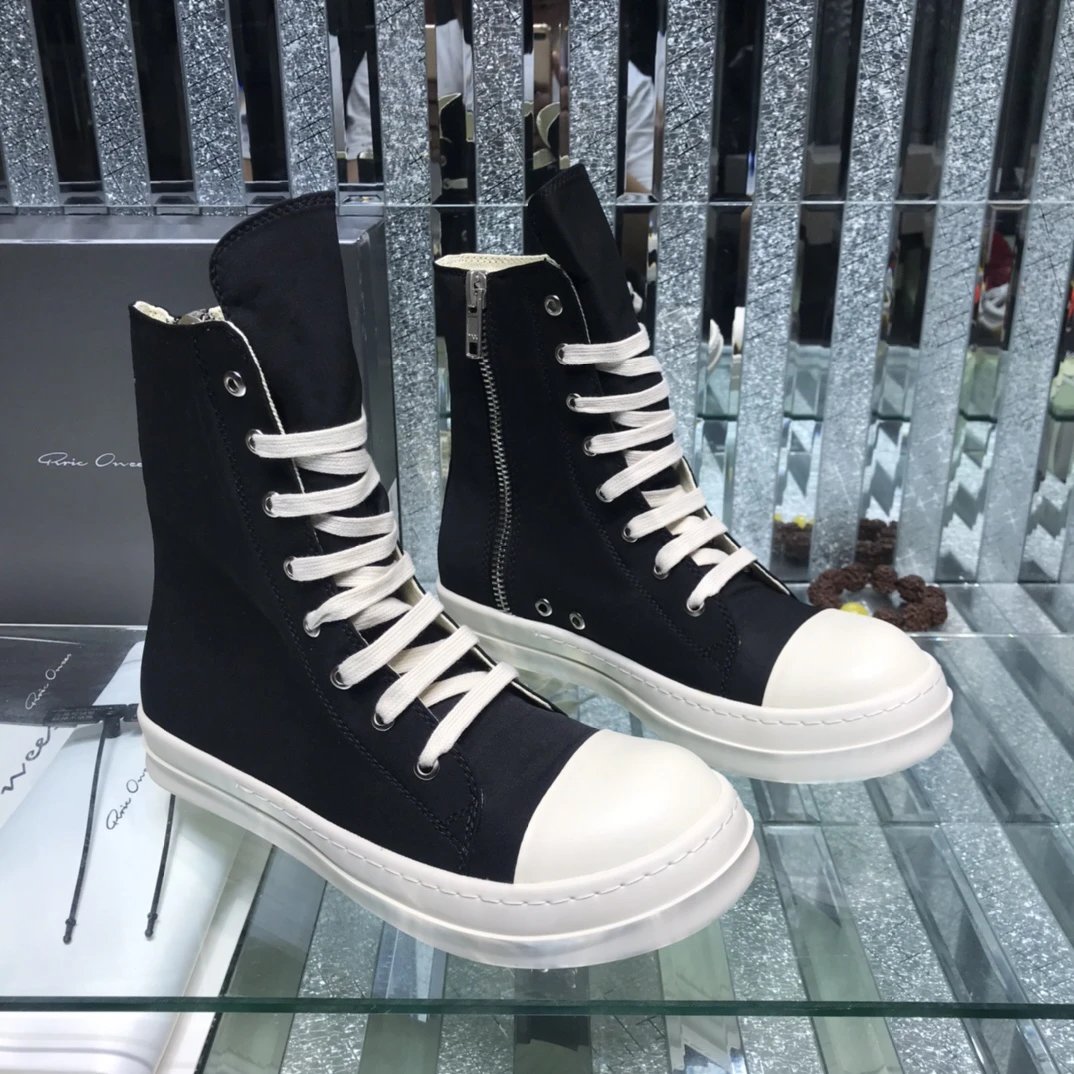 Rick Owens Canvas High-Tops Sneakers Black - Gallery Image 3 - Detailed View