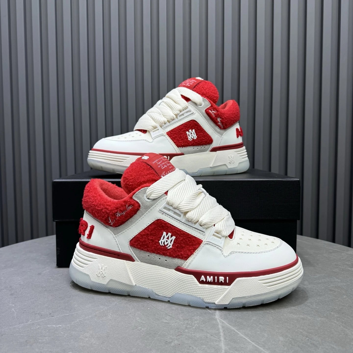 Low Top Leather Sneakers Retro Style Crimson Red - Gallery Image 9 - Detailed View