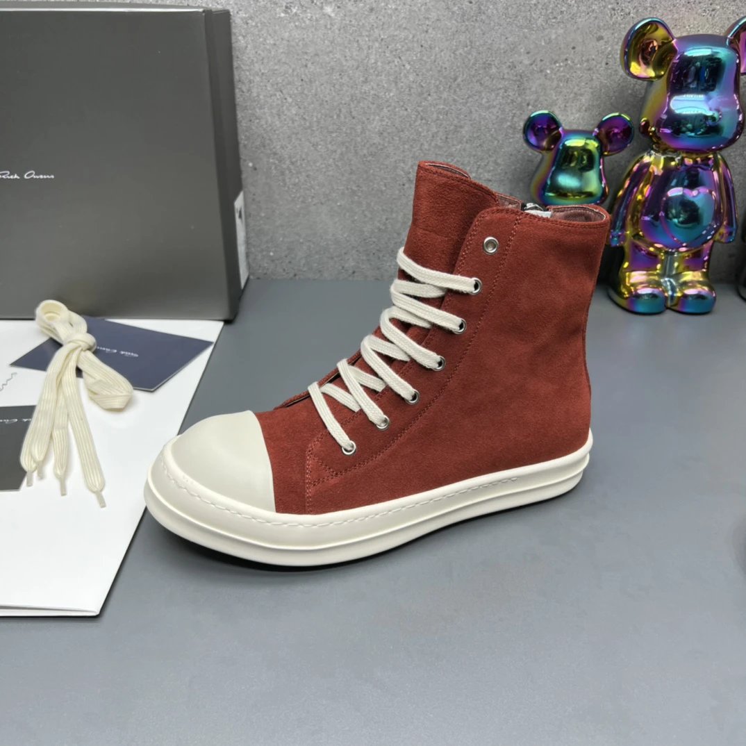 Rick Owens Suede High-Top Sneakers Red  - Gallery Image 6 - Detailed View