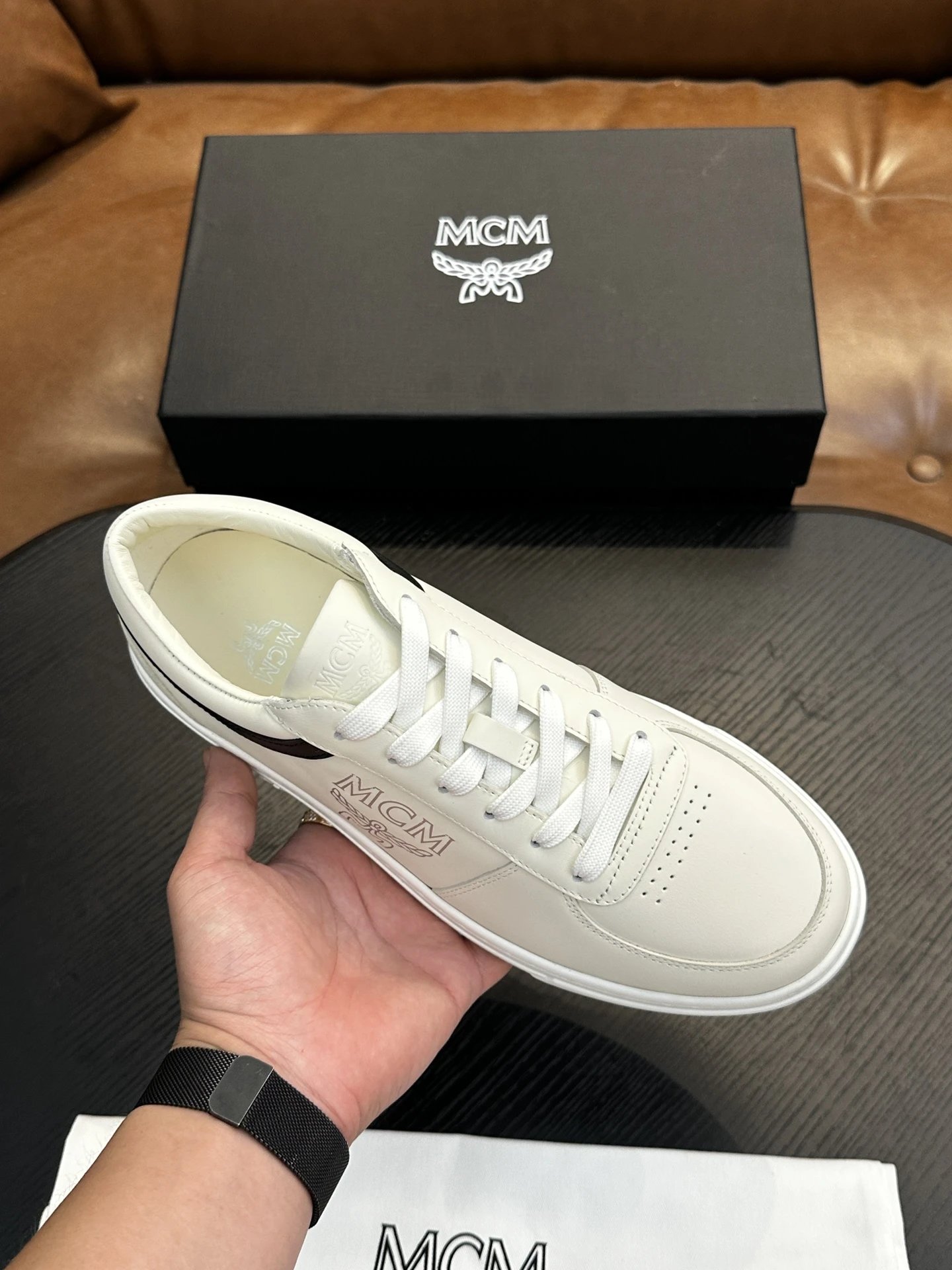 MCM Skystream Cubic Monogram Jacquard Sneaker White - Gallery Image 2 - Detailed View