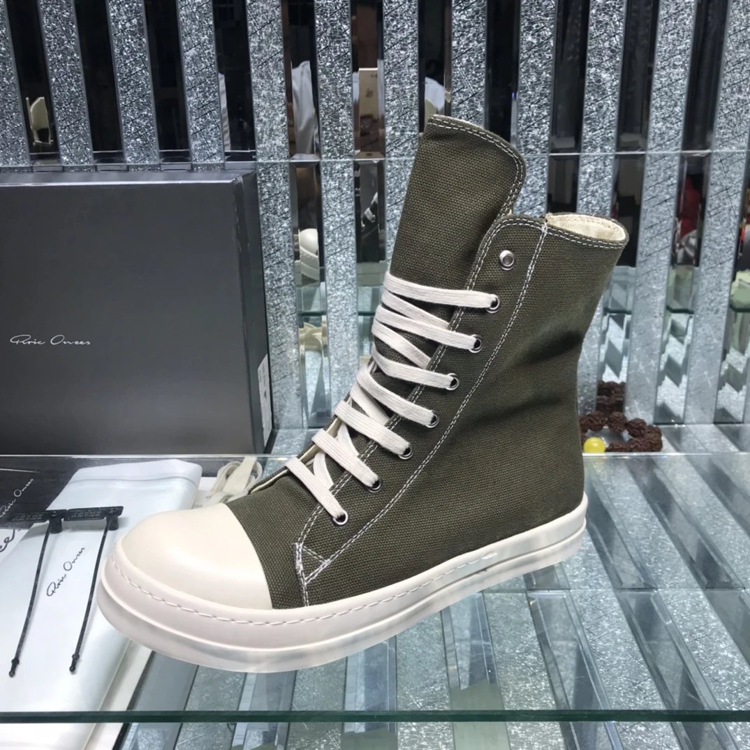 Rick Owens Canvas High-Top Sneakers Grey - Gallery Image 6 - Detailed View