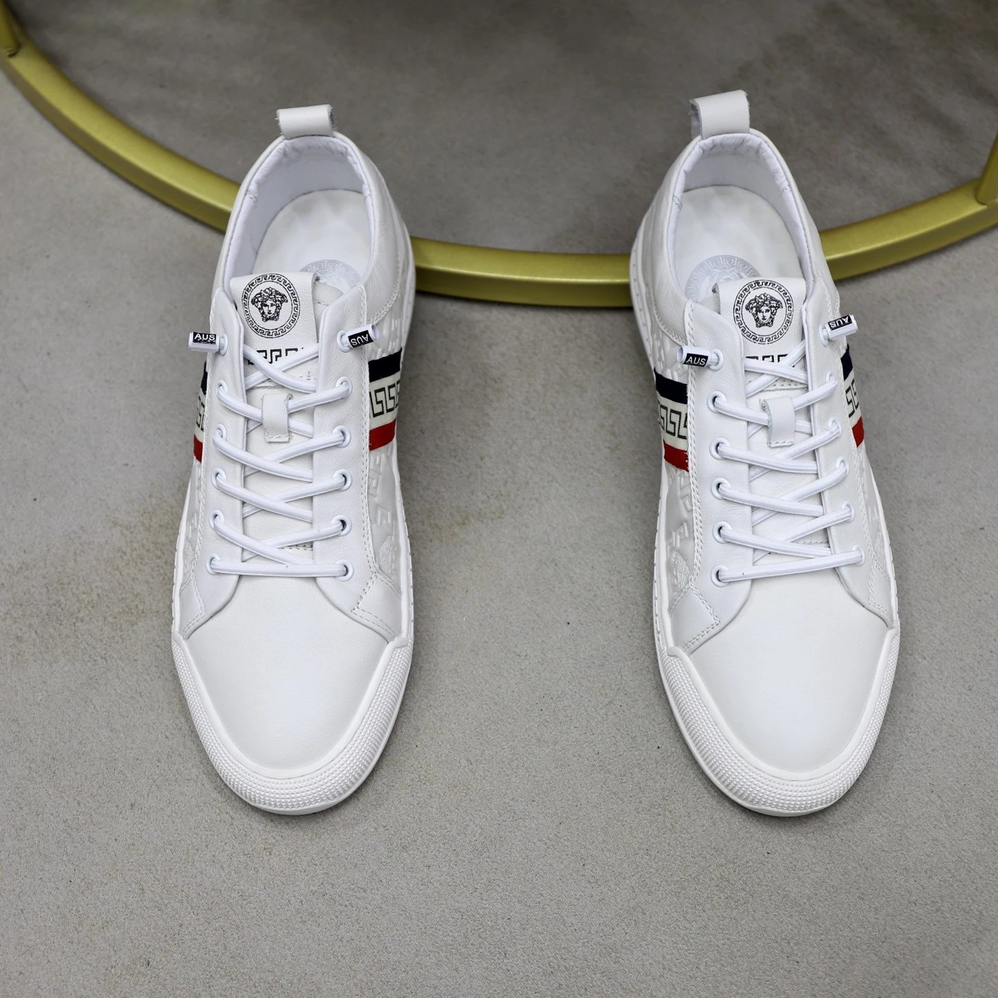 Luxury Leather Running Sneakers Ivory White - Gallery Image 9 - Detailed View