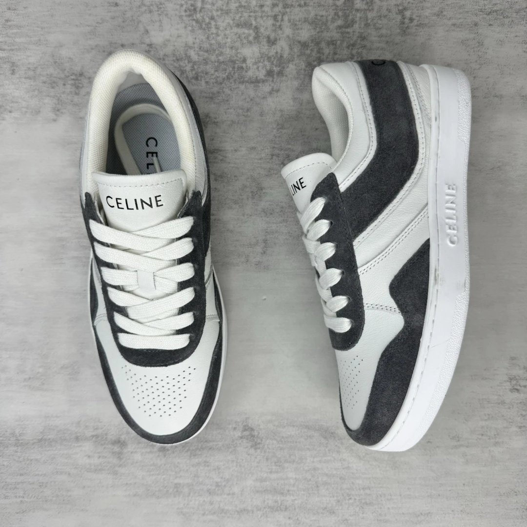 Unisex Leather Skate Sneakers with Suede Trim Charcoal - Gallery Image 3 - Detailed View