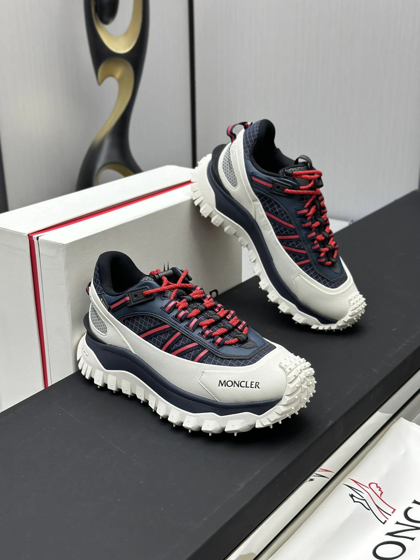 Moncler Trailgrip GTX Black Sneakers Red Stripes - Gallery Image 4 - Detailed View