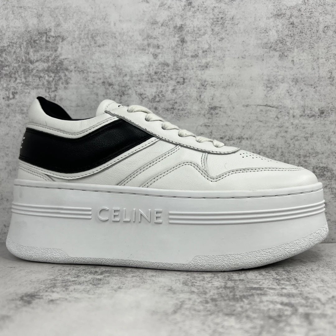Platform Leather Sneakers with Lace-Up Design in Ivory Black - Gallery Image 6 - Detailed View