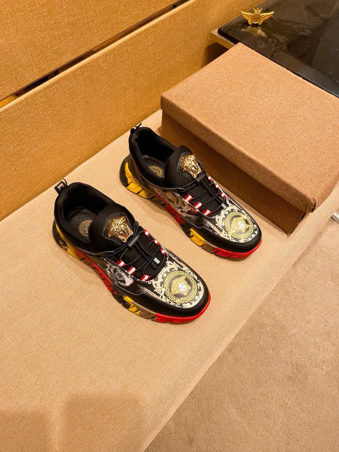 Baroque Leather Sneakers Flame Red - Gallery Image 4 - Detailed View