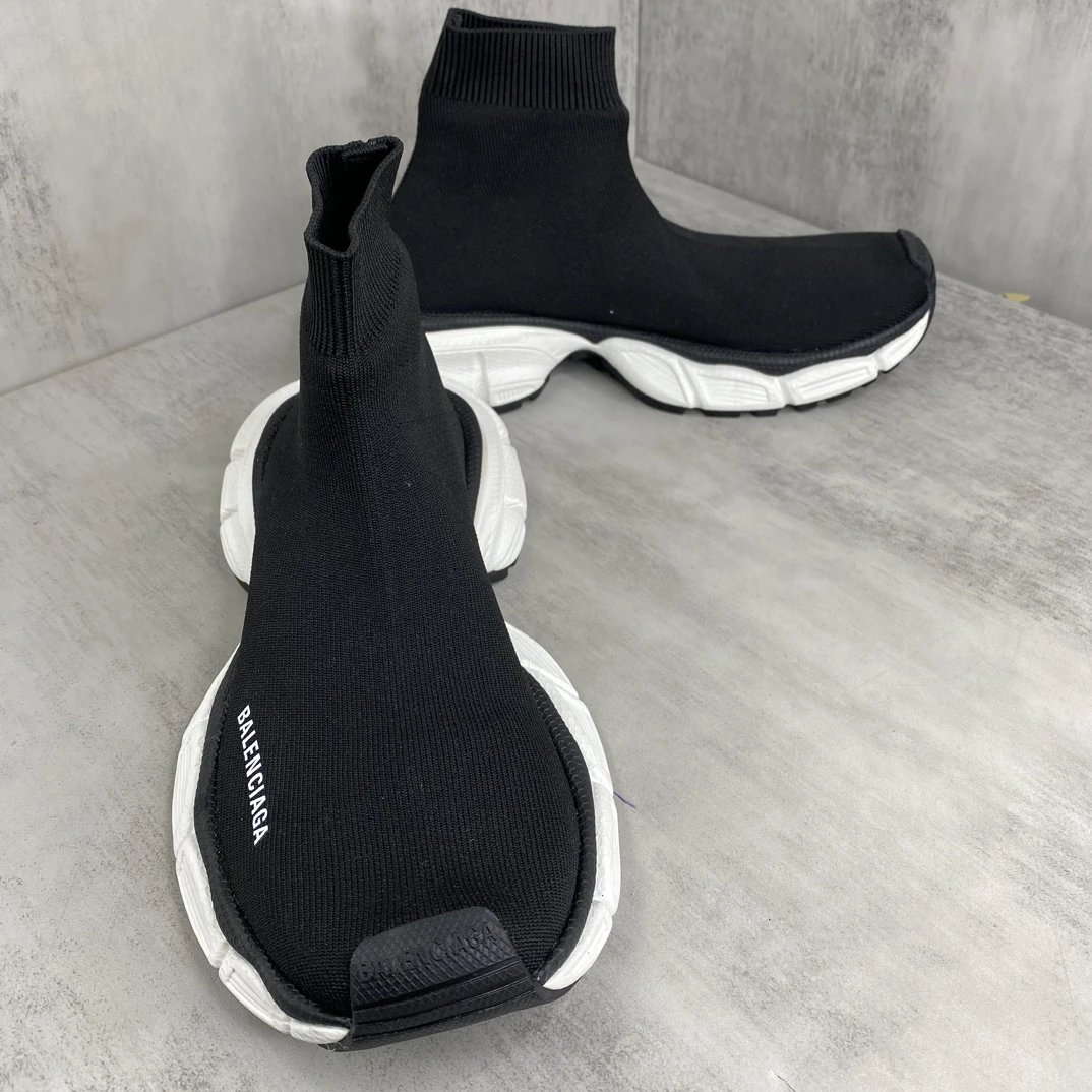 Retro Sock Sneakers Knit High Top Chunky Sole Jet Black - Gallery Image 2 - Detailed View