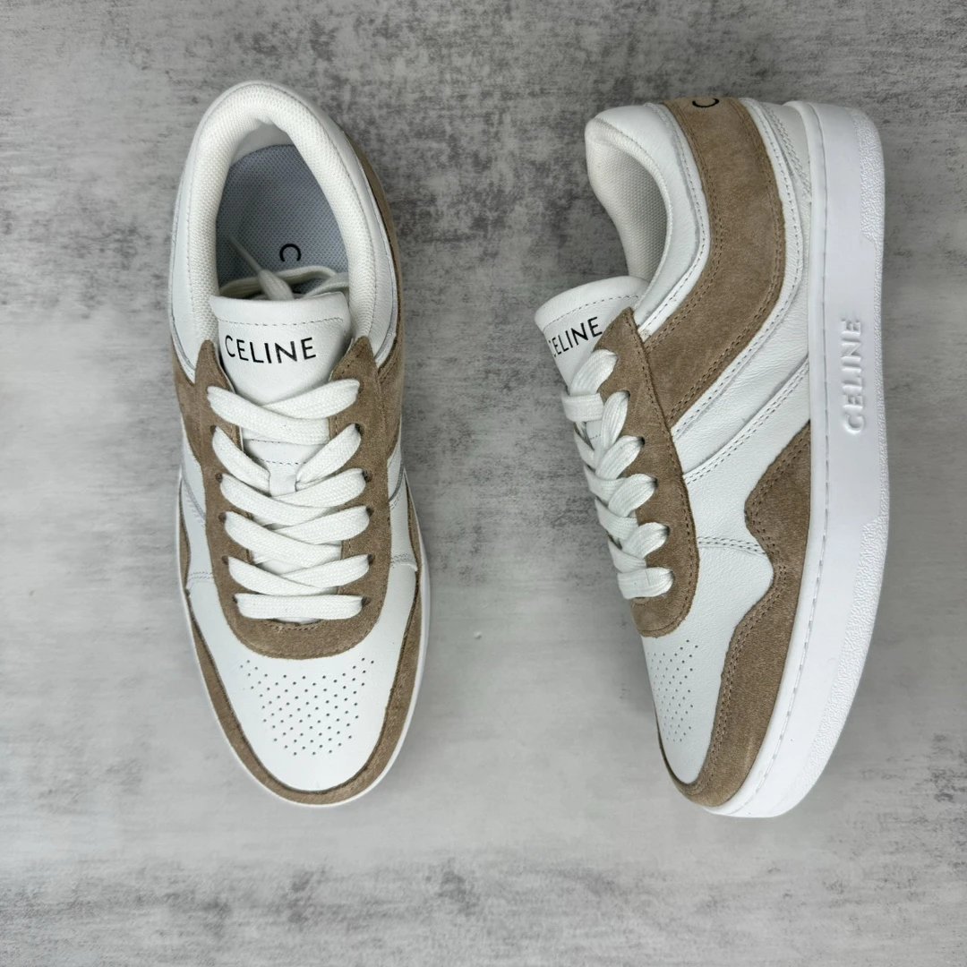 Unisex Trainer Skate Sneakers Leather Suede Ivory Beige - Gallery Image 3 - Detailed View